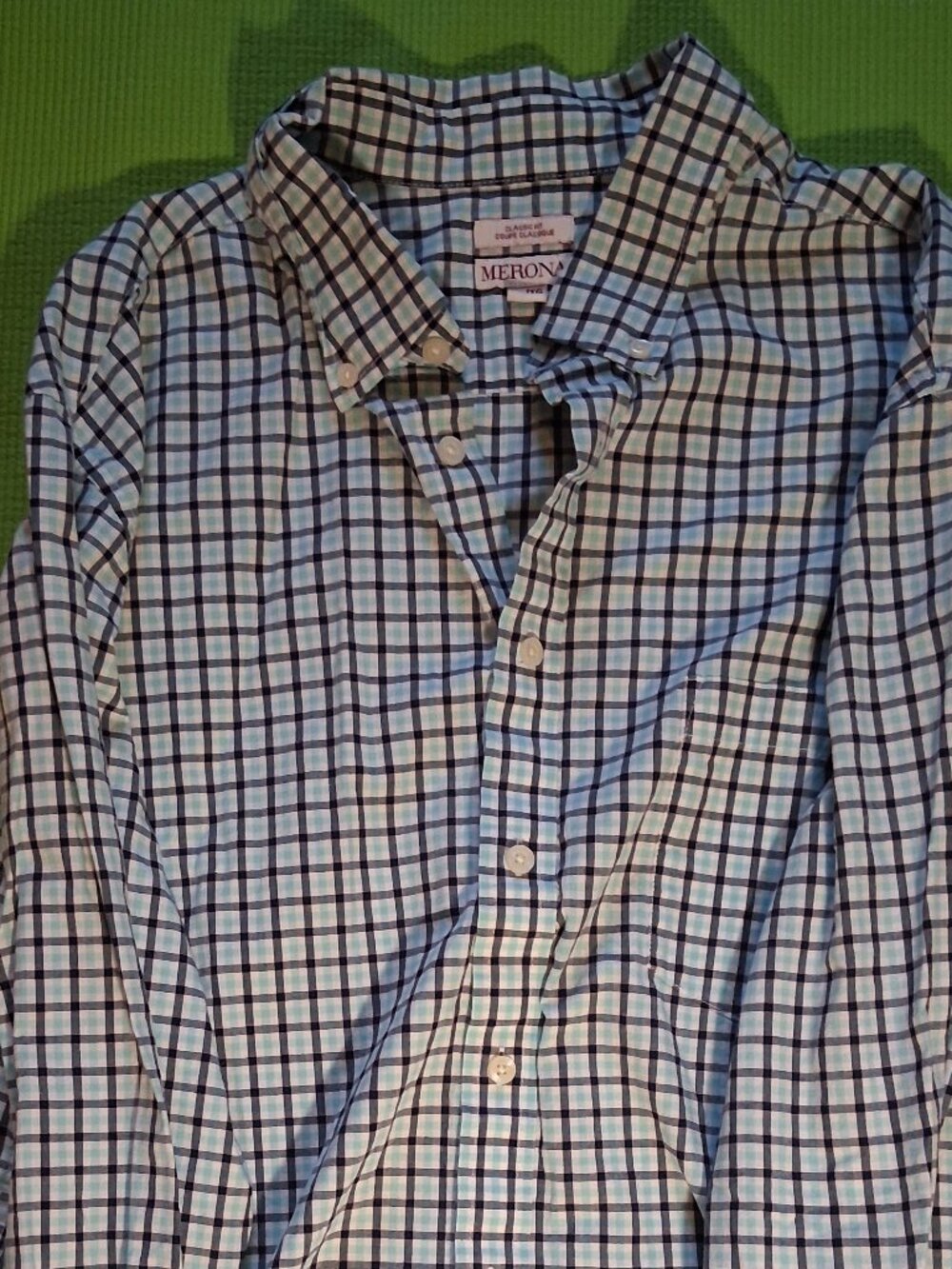 Merona Men's XL 100% Cotton Blue and Black Plaid Button-Up Shirt